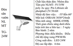 Đèn sân vườn năng lượng mặt trời ZTG-24S Zalaa, công suất 24W - 30w