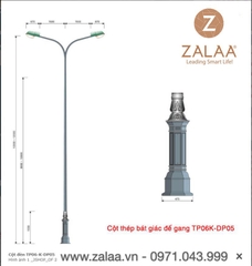 Cột đèn cần kép mã sps  ZP06-K-DP05 chiều cao 6m - 12m