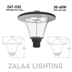 Đầu Đèn LED Chiếu Sáng Cảnh Quan Công Viên ZAT-1132 - Phù Hợp Cột Từ 3-6M với Công suất Từ 30W đến 60W