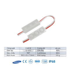 Chip LED SamSung 2835 Module 3 Bóng SiD IP68, Bảo hành 3 năm