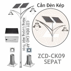 Cột Đèn LED Cao Áp Năng Lượng Mặt Trời ZCD-CK09 SEPAT Cần Đèn Kép 2 tấm Pin Solar Panel