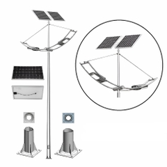 Cột Đèn LED Cao Áp Năng Lượng Mặt Trời kiểu dáng Cần Đèn Cánh Buồm Kép 2 tấm Pin