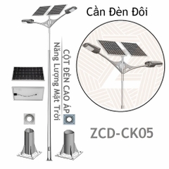 Cột Đèn LED Cao Áp Năng Lượng Mặt Trời ZCD-CK05 Cần Đèn Kép 2 tấm Pin Solar Panel
