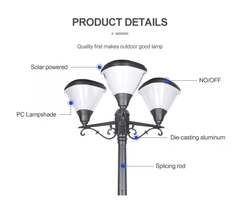 Cột Đèn Năng Lượng Mặt Trời ZALAA cao 2m6 ZG-GGD0203-3-13.5W Chiếu sáng cảnh quan công viên