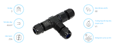 Cầu đấu nối chữ T OR-AE-13602 3 ngả cho dây điện đèn LED ngoài trời, 3X4mm2, 450V/25A, IP68 - Linh kiện đèn led Zalaa