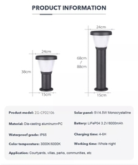 Đèn Trụ Nấm Sân Vườn Năng Lượng Mặt Trời ZALAA ZG-CPD2106