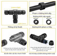 Đầu Nối Điện Chữ T Chia 3 Cổng M20T-3P Chống nước, Ngoài trời IP68 - Linh kiện đèn led Zalaa