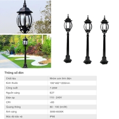 Trụ Đèn Nấm Sân Vườn Kiểu Dáng Cổ Điển Cao 1200mm Mã SP ZSV-Pagoda-H1200 ZALAA Lighting