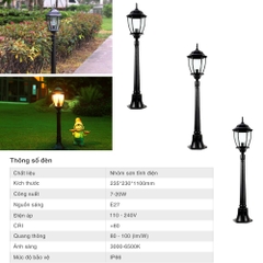 Trụ Đèn Nấm Sân Vườn Kiểu Dáng Cổ Điển Cao 1100mm Mã SP ZSV-Pagoda-H1100 ZALAA Lighting