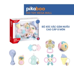 Bộ xúc xắc gặm nướu cao cấp 8 món Pikaboo, xúc xắc kết hợp silicone mềm cao cấp an toàn cho bé