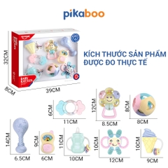 Bộ xúc xắc gặm nướu cao cấp 8 món Pikaboo, xúc xắc kết hợp silicone mềm cao cấp an toàn cho bé