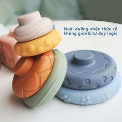 Đồ chơi tháp xếp chồng vòng tròn gấu và xếp hình khối