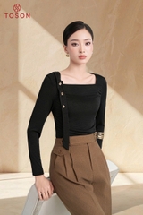 AS129B35 - Áo saquin đen nơ vai đính cúc