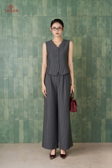 B1230K35 - Bộ demin kẻ: áo Gile + Quần suông