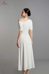 B1346 - Bộ thun len tím: Áo vai lệch đính hoa + C.Váy