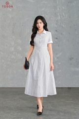 46074K65 - Đầm xòe linen kẻ đen trắng new