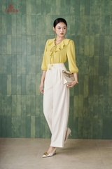 21020E35 - Quần suông đũi nhật be kem cạp liền