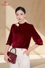 18121 - Áo nhung cổ đính hoa