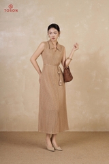 42063N95 - Đầm ren sợi nâu, thắt đai eo