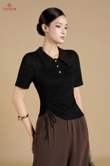 AS100B75 - Áo len thun đen rút nhún eo