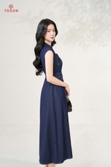 JDK06X65 - Đầm denim xanh eo chun tà bong chéo