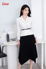 81088E82 - Áo vest dạ trắng kem, cổ K cài 2 hàng khuy