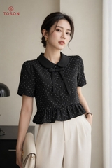 11004 - Áo đũi chấm bi cổ sam đính nơ