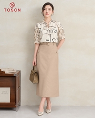 11060H94 - Áo lụa đen in họa tiết tay can bèo
