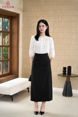 11166W96 - Áo thô lụa trắng dài tay phối hoa thêu