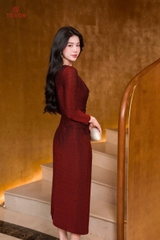 49120D65 - Đầm cổ đổ bling bling đỏ kim tuyến