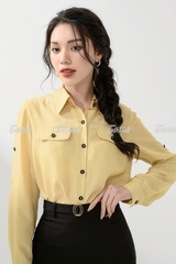 32028B32 - Chân váy đen bút chì cạp phối mặt đai, tuýp si.