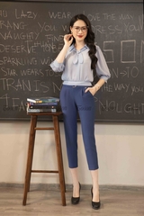 23028X61 - Quần xanh gấu xẻ v, cạp trang trí khuyên đính đá - trượt hàn.