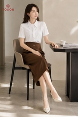 12044W06 - Áo thô trắng cộc tay cổ đức xếp nơ