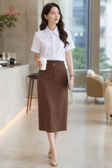 12044W06 - Áo thô trắng cộc tay cổ đức xếp nơ