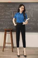 22009B31 - Quần đen vittex công sở cạp thấp, dáng ôm túi chéo.