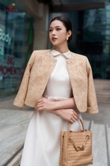 82021 - Áo khoác ngắn gấm lông thêu hoa