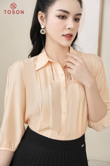 12928C63 - Áo tơ gân cam cổ đức tay lỡ can ren