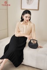 12928C63 - Áo tơ gân cam cổ đức tay lỡ can ren