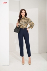 23028T61 - Quần tím than, gấu xẻ V, cạp trang trí.