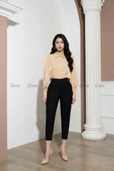 23042B51- Quần đen dáng baggi cạp phối cả 2 bên trượt hàn.