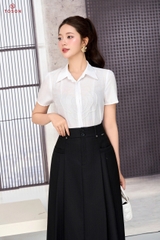 12137W96 - Áo trắng tơ óng đính cườm trái tim