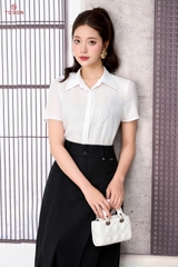 12137W96 - Áo trắng tơ óng đính cườm trái tim