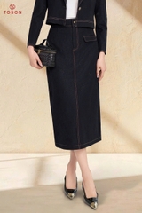 JCD02X65 - Chân váy bò xanh diễu chỉ trắng