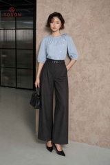 21040G96 - Quần denim ghi dáng suông dây đai cạp