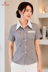 13174 - Áo thô đũi kẻ, cổ phối trắng