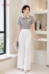 13174 - Áo thô đũi kẻ, cổ phối trắng