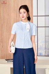 13133 - Áo croptop thô kẻ, cổ phối nơ