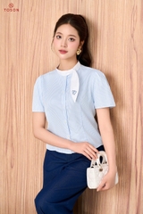 13133 - Áo croptop thô kẻ, cổ phối nơ