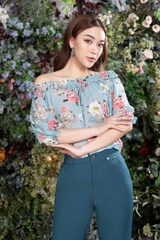22537X51- Quần trượt hàn xanh lá nhãn cạp phối cá nhỏ đính cúc.