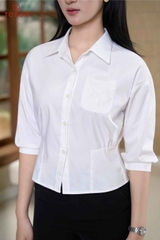 14151W66 - Áo trắng thô bamboo túi thêu hoa hồng